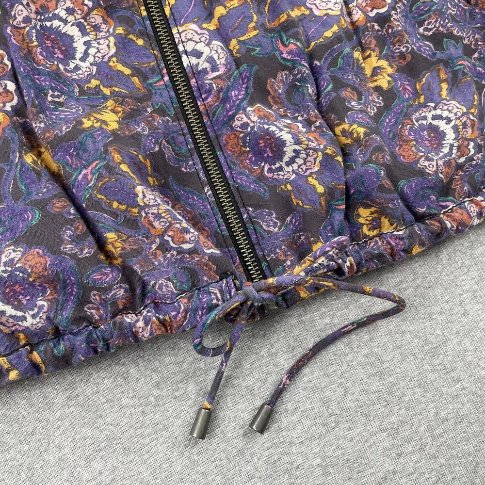 Free People Soft Printed Balloon Sleeve Jacket Size XS Purple Floral Boho Zip-Up - Picture 13 of 13